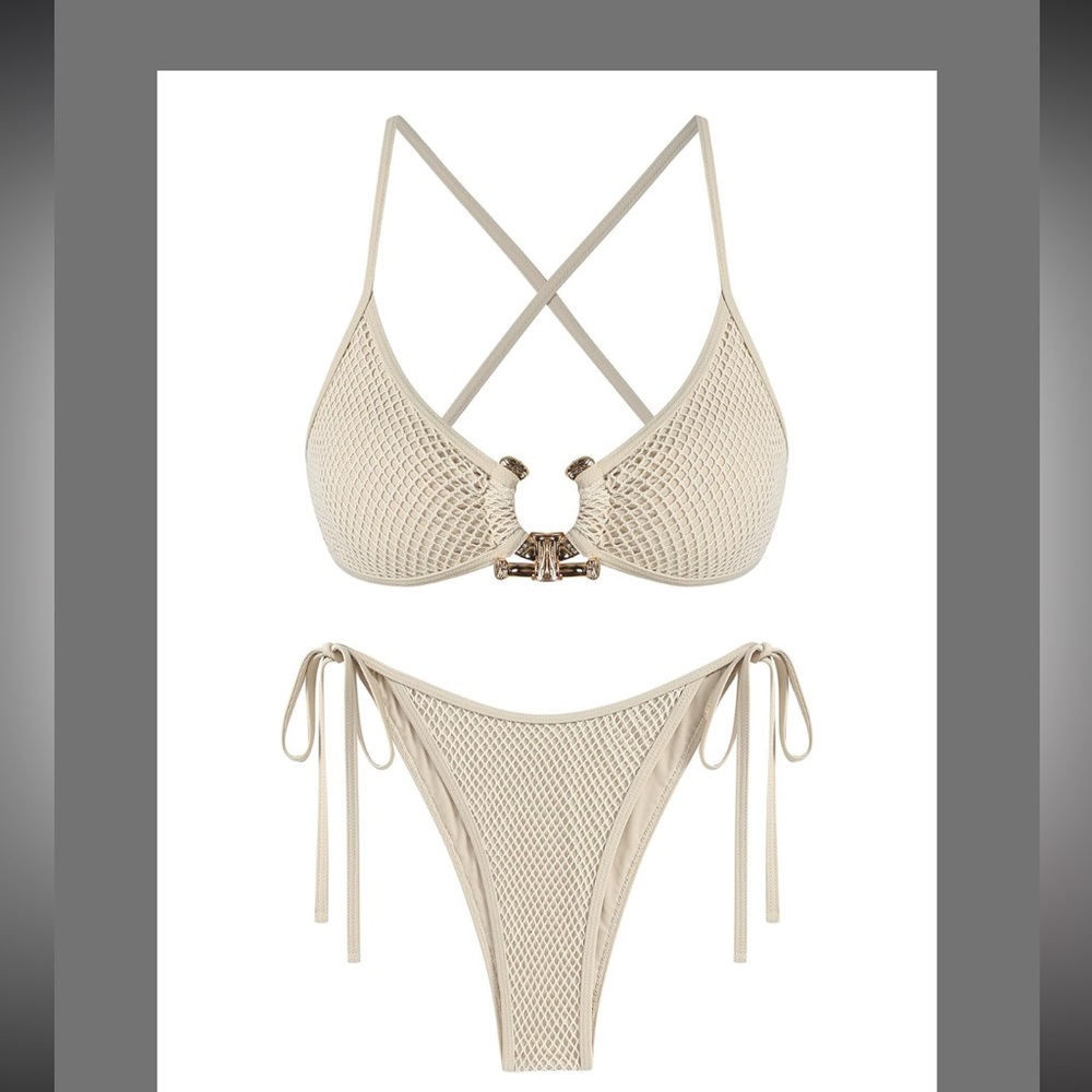 Cutout Bikini Criss Cross Textured Metal High Leg Bikini Sets Cheeky Swimswear